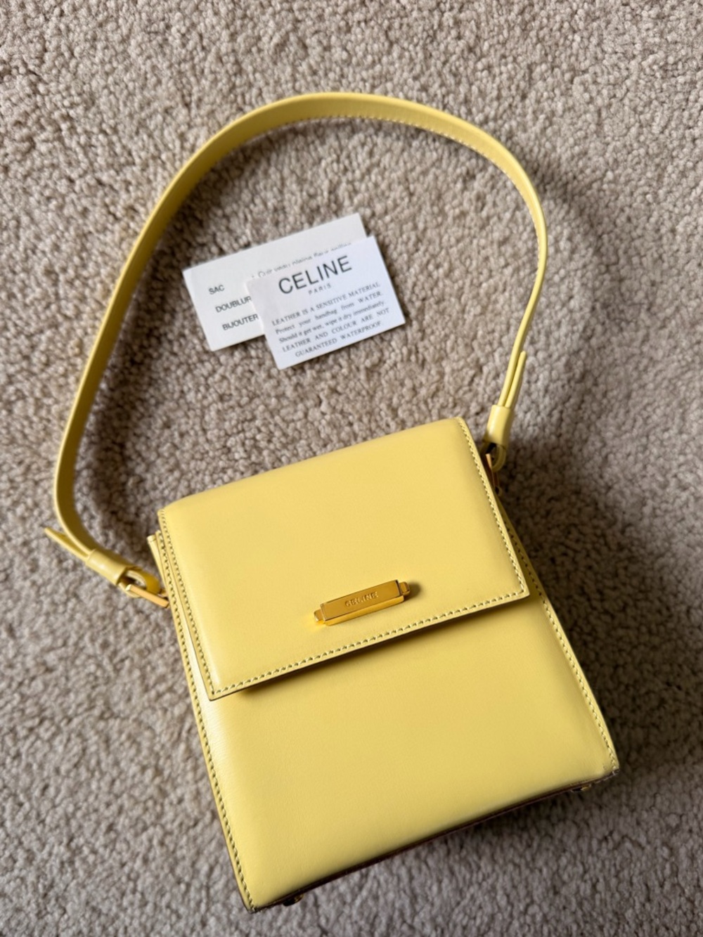 Celine Lemon Yellow Leather Shoulder Bag